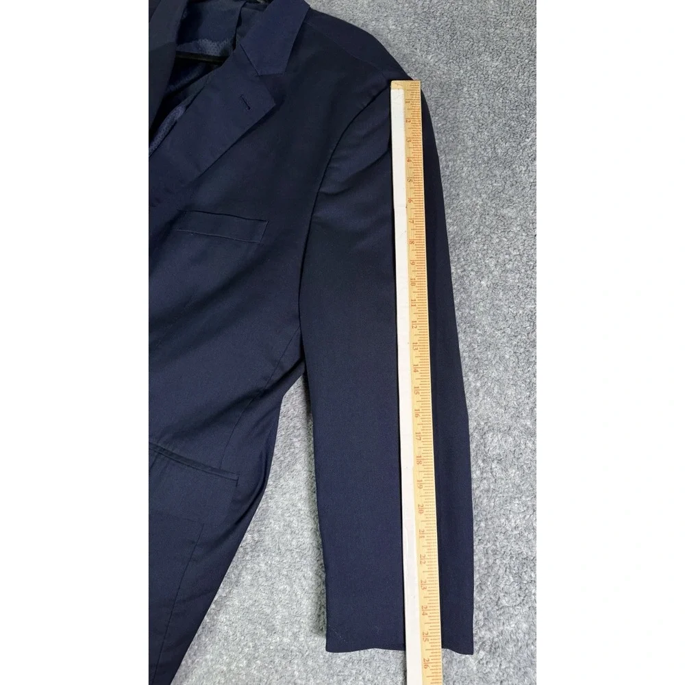 Oak Hill Perfect Fit Sport Coat Blazer Mens 52L Navy Blue Brass Buttons Stretch